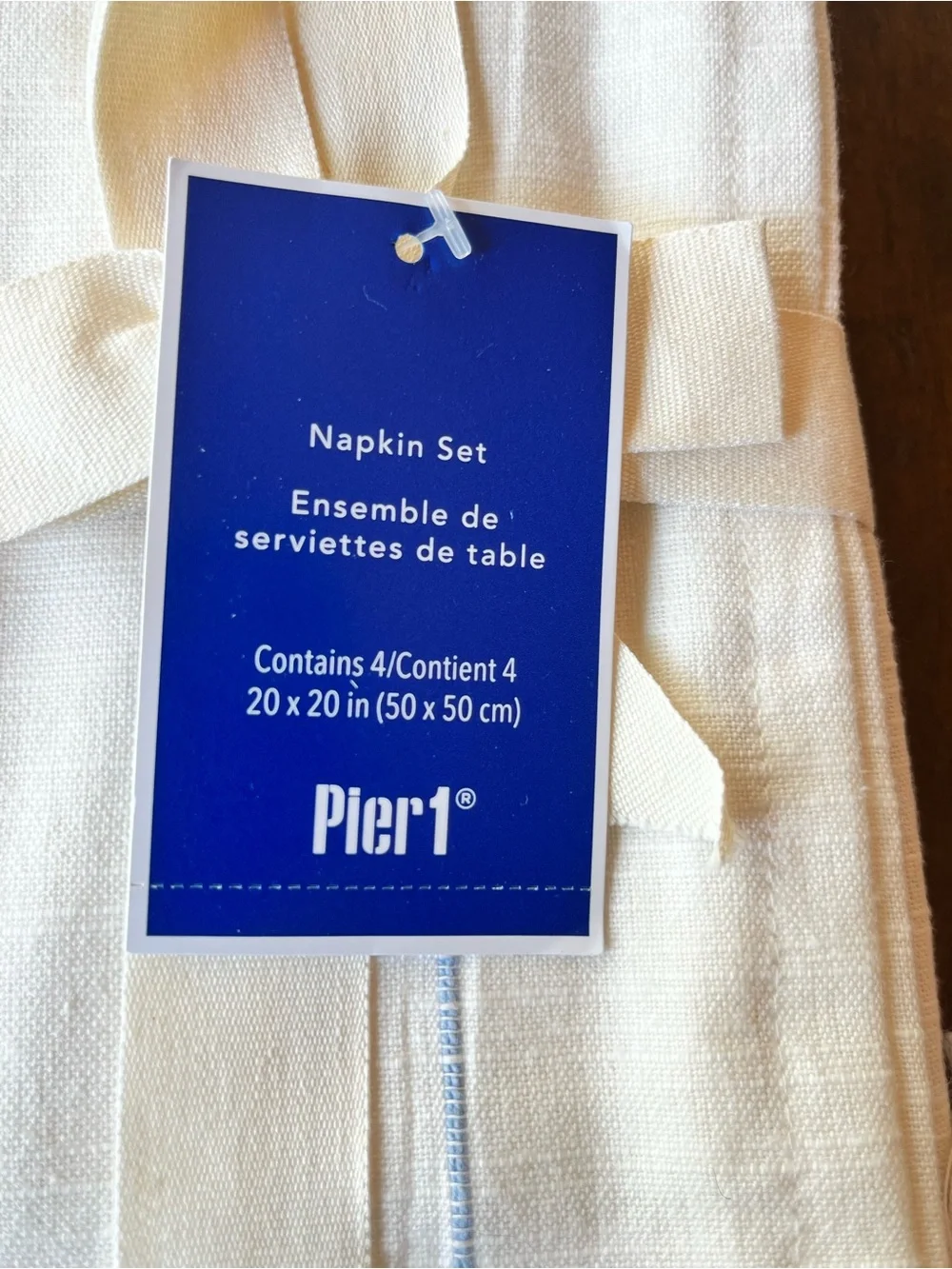 Pier 1 Cream Napkin Set of 4 with Light Blue Trim and Tassels NWT Coastal Vibes